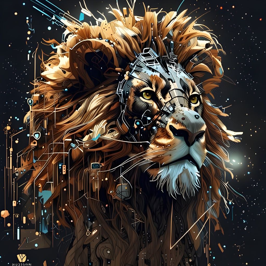 Cybernetically Enhanced Lion in Cyberpunk Style