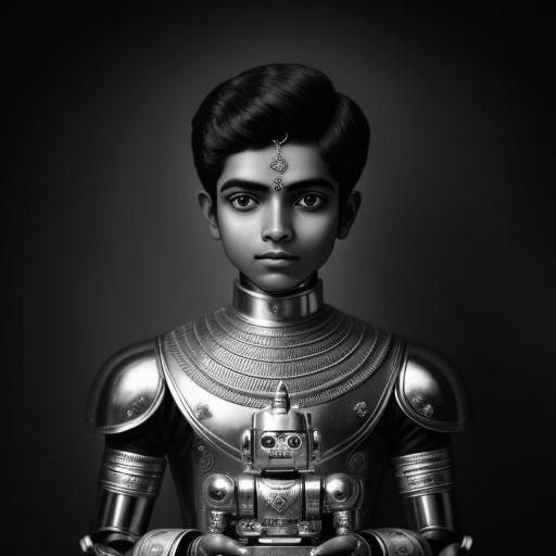 Vintage Photo of Boy with Robot