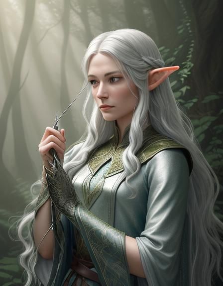 Elven Archer in Misty Forest Glade