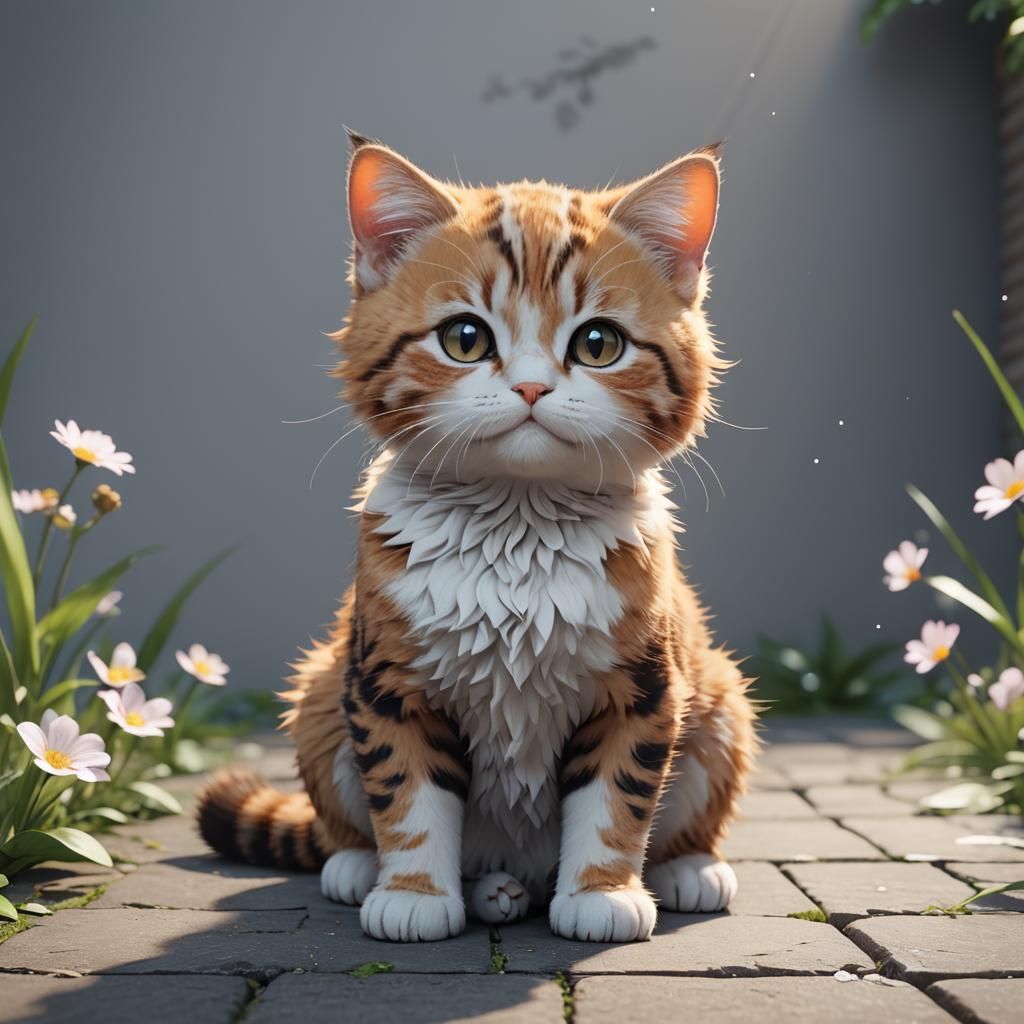 Cute Cat in 3D Anime Art Style