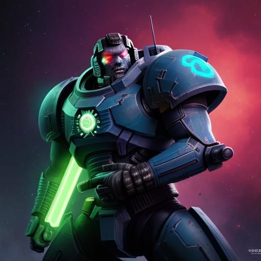 Neon Space Marine: Hyperrealistic Splash Art