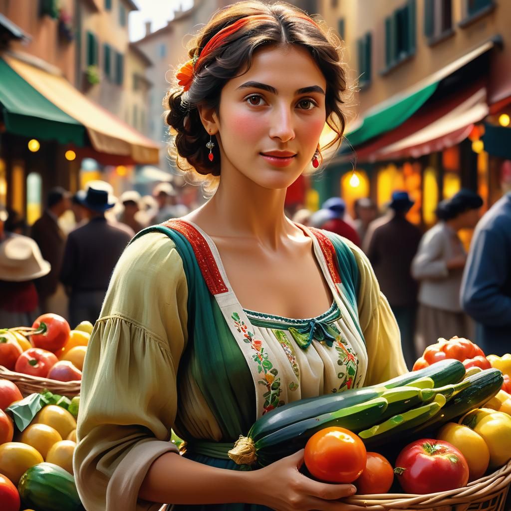 Italian Woman with Cucuzza in Hyperrealistic Art