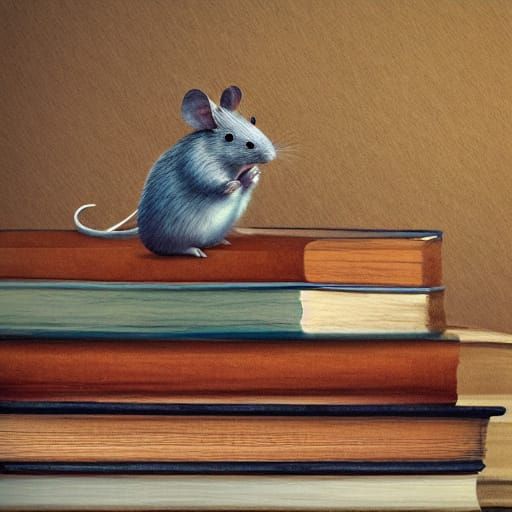 Mouse in Cozy Library Scene