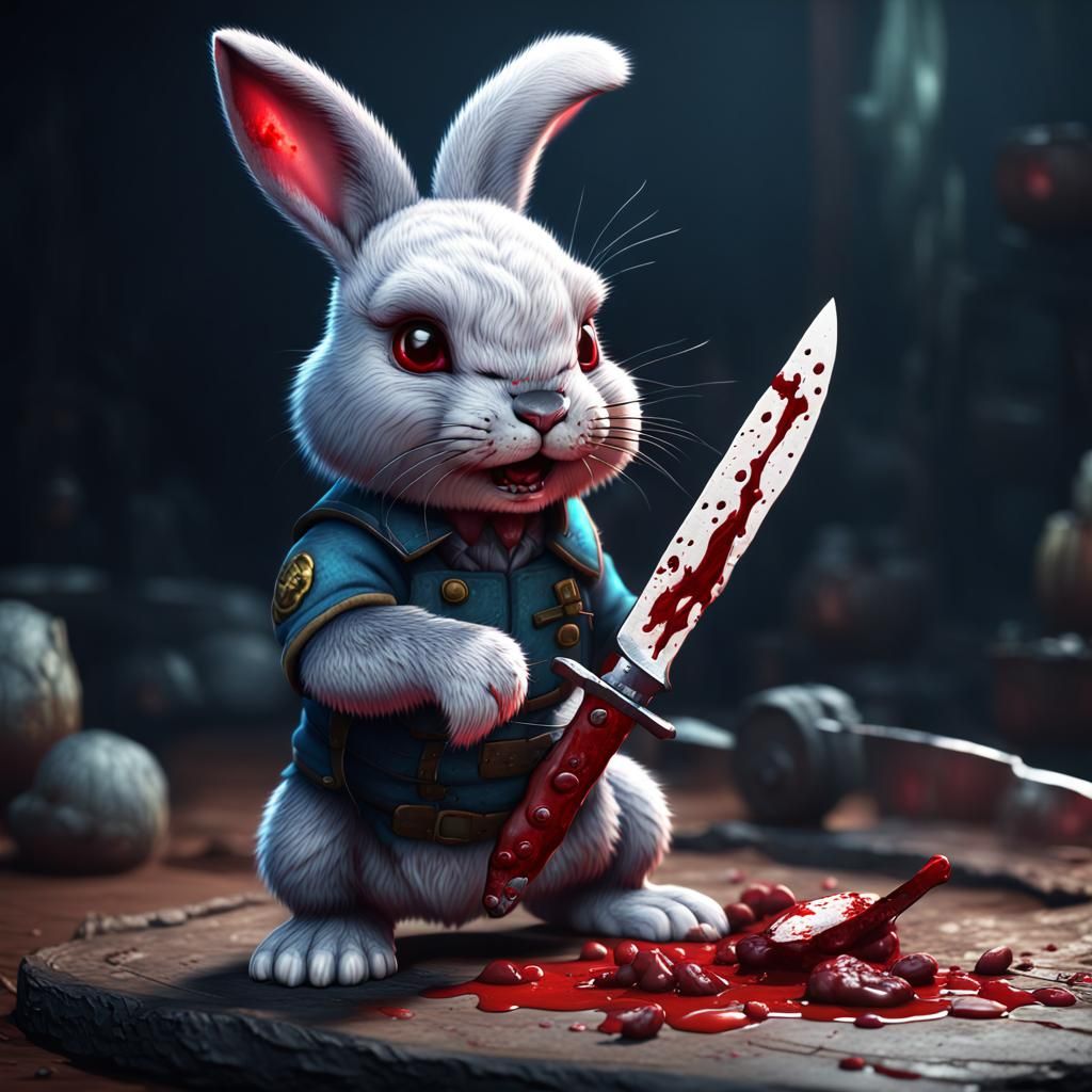 Fantastical Cute Bunny with Bloody Knife