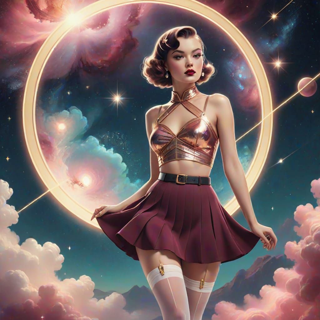 Retro-Futuristic Pin-Up Goddess in Cosmic Nebula