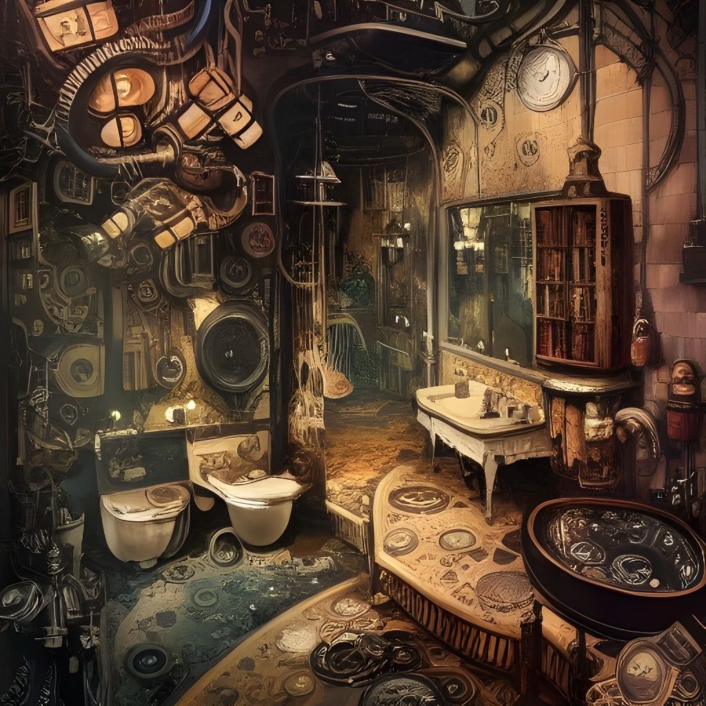 Steampunk Luxury Bathroom as Matte Painting