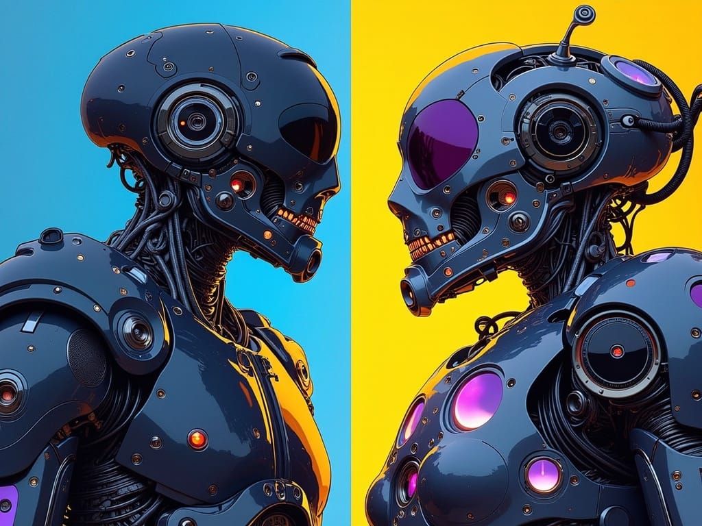 Forbidden Android Friendship in Dark Art Nouveau