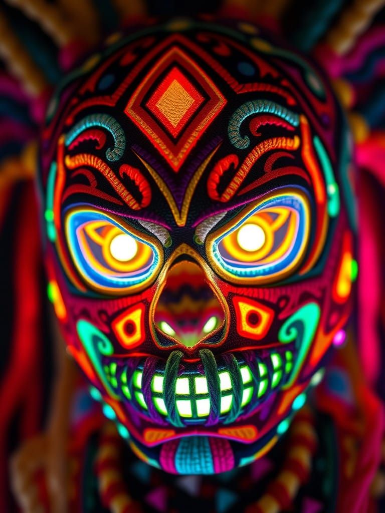 Macrame Luchador Mask in Vibrant, Surreal Style