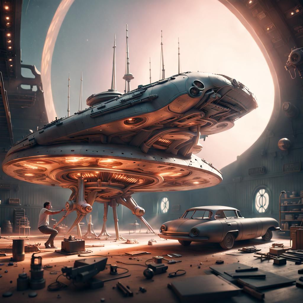 Artist's Workshop: Alien Warship Sculpture in Retro Colors