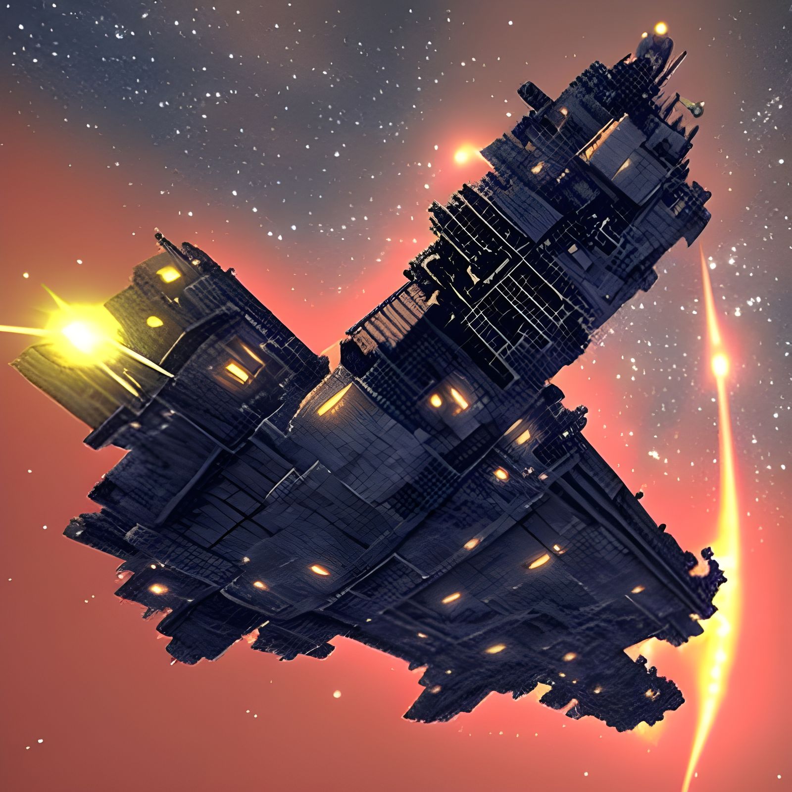 Science Fiction Battleship in Volumetric Space
