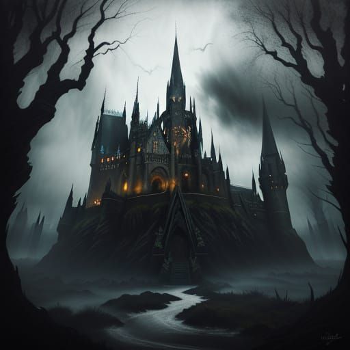 Gothic Witches Weaving Spells in Moody Pastel Bromoil Print