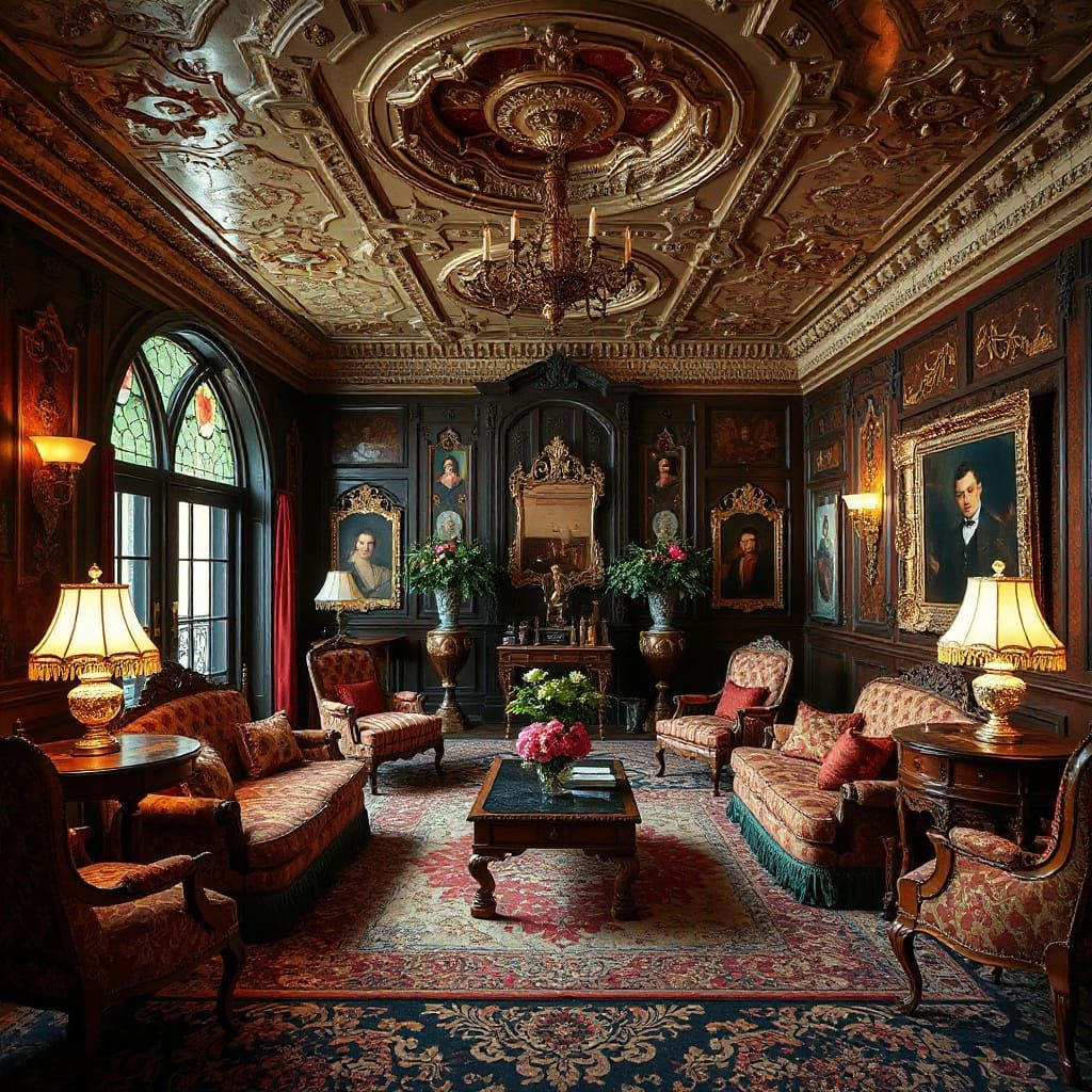 Luxurious Victorian Interior in Gothic Art Nouveau Style