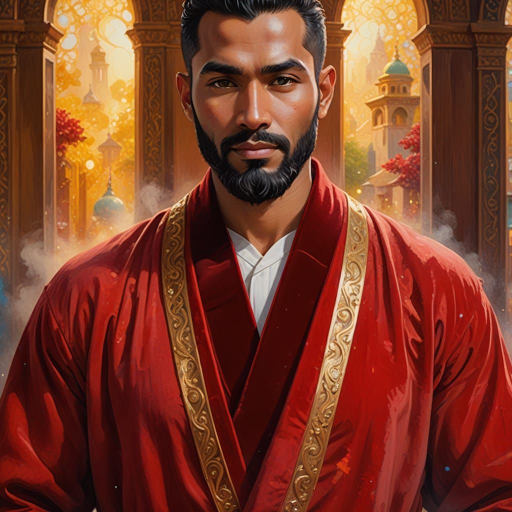 Ethereal Red Velvet Gentleman in Persian Mosque
