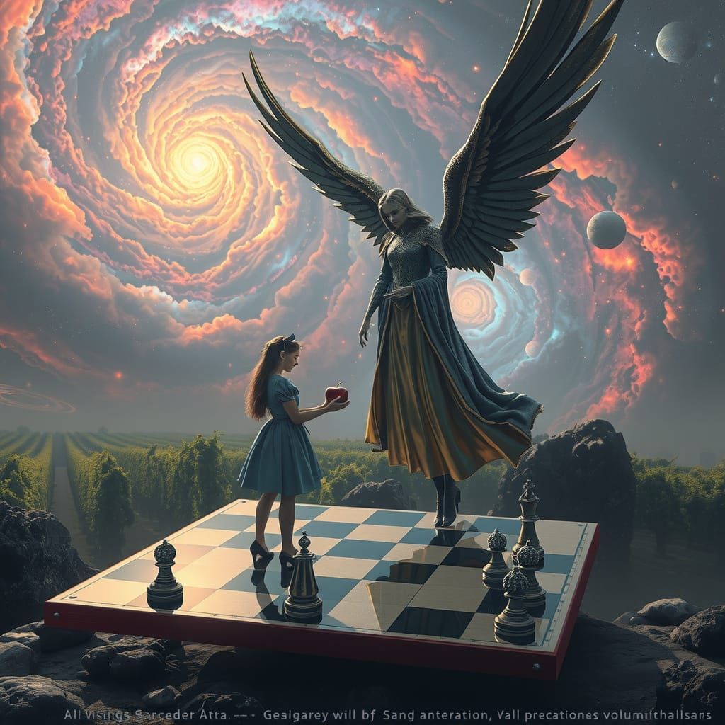 Chrome Angel of Death Meets Alice in a Surreal Galaxy