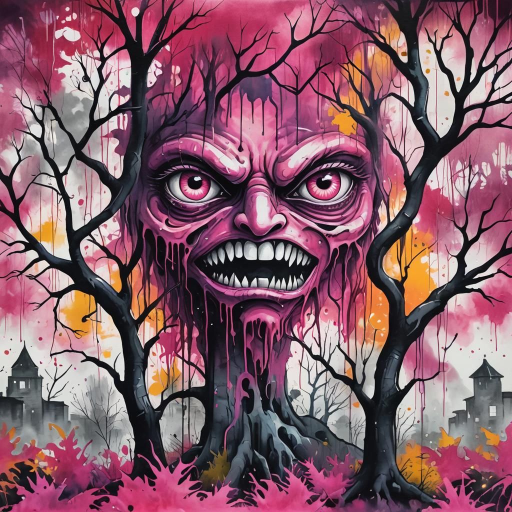 Fuchsia Monster in Autumnal Graffiti Art