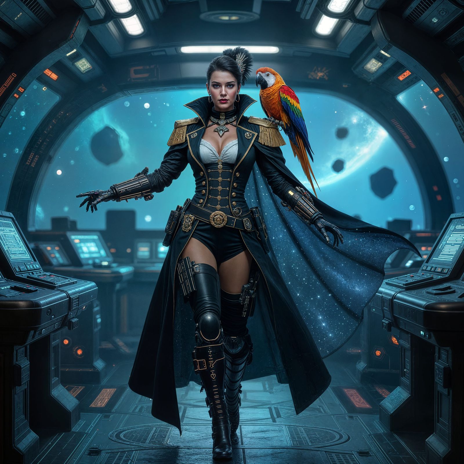 Gothic Space Pirate Captain on Nebula's Kiss