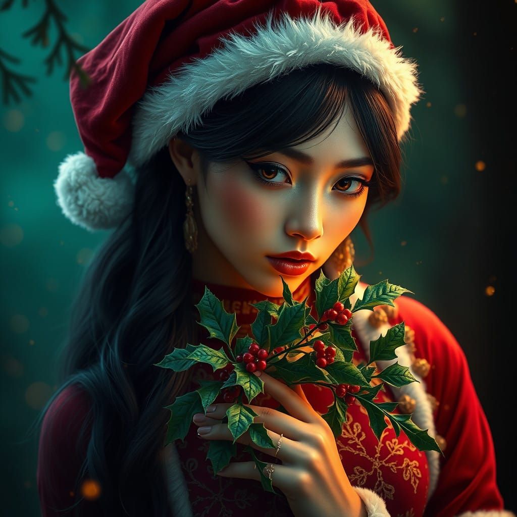 Ethereal Santa Elf Maiden Amidst Primeval Forest