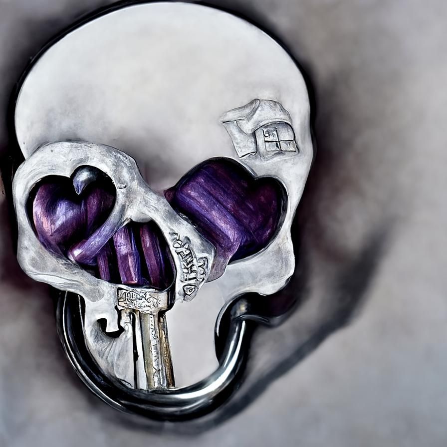 Hyperrealistic Purple Skeleton Key Unlocks Broken Heart