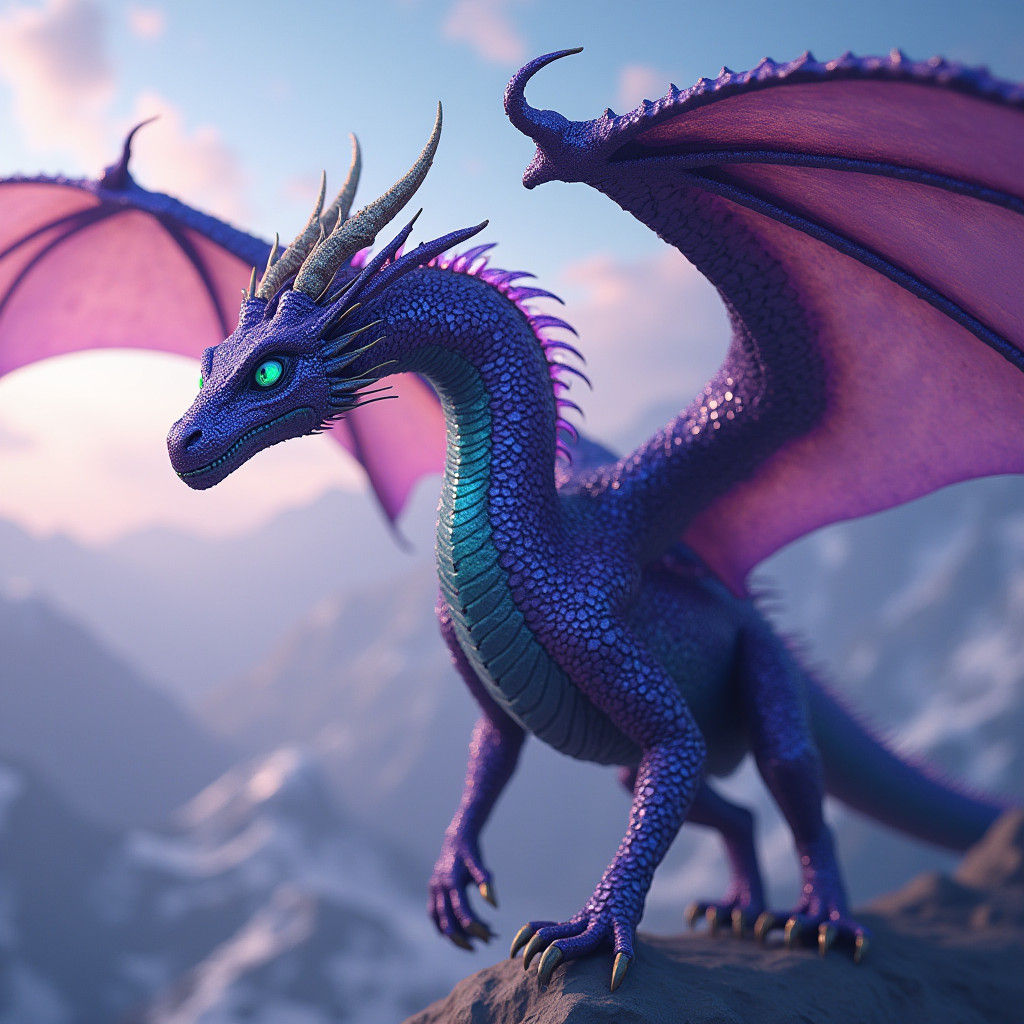 Majestic Purple Dragon Soaring Through the Sky