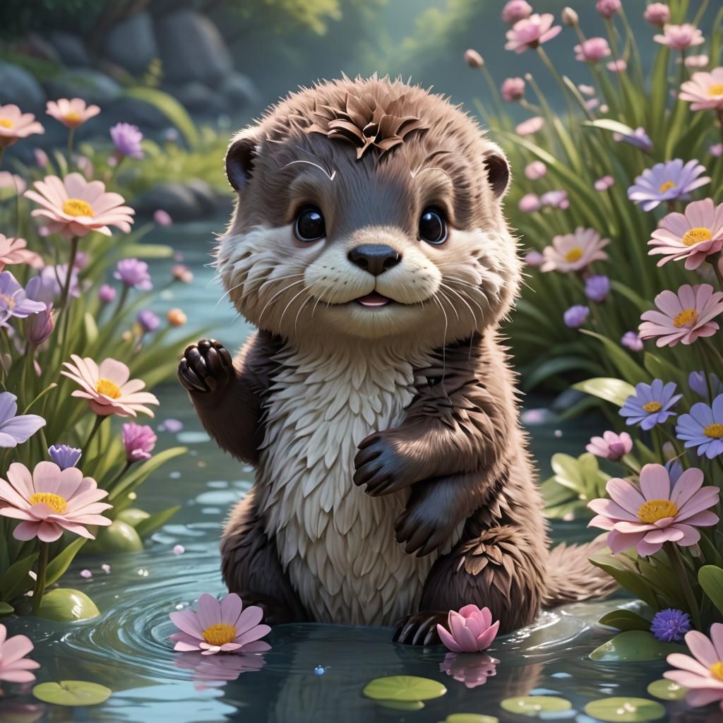 Cute Otter Baby in 3D Digital Art Style
