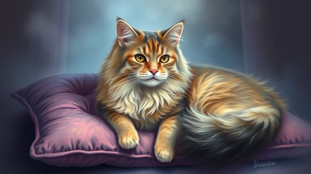 Colorful Fur Cat Portrait in Ethereal Style