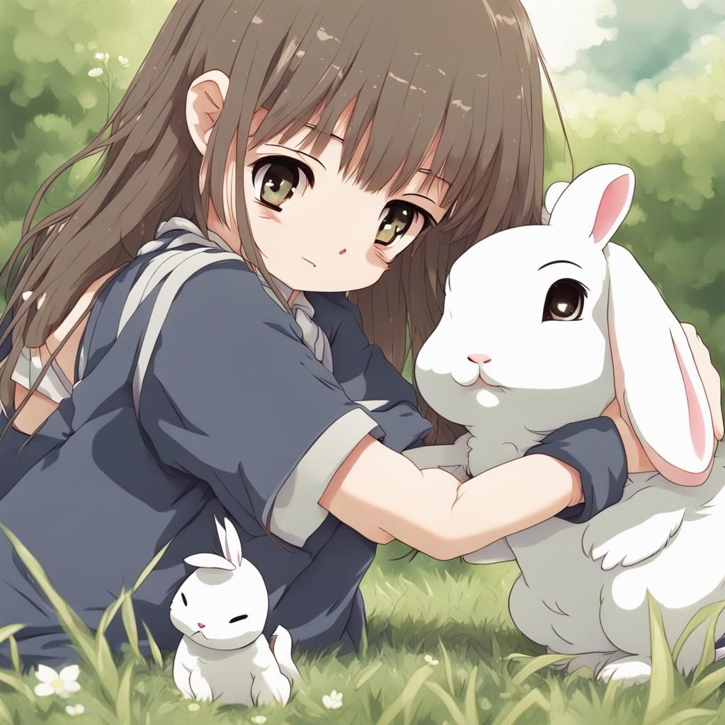 Anime Girl Petting Rabbit: Manga Key Visual Art