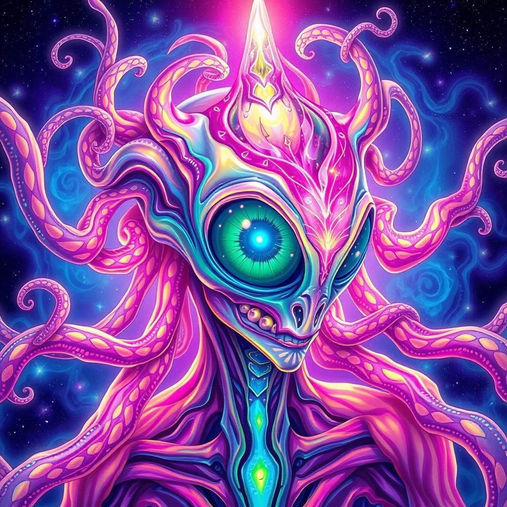 Iridescent Alien Entity in Psychedelic Astral Glow