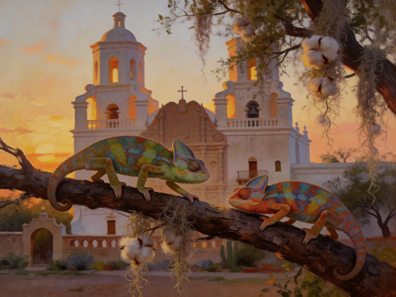 Drowsy Chameleons at Sunset Near The Alamo