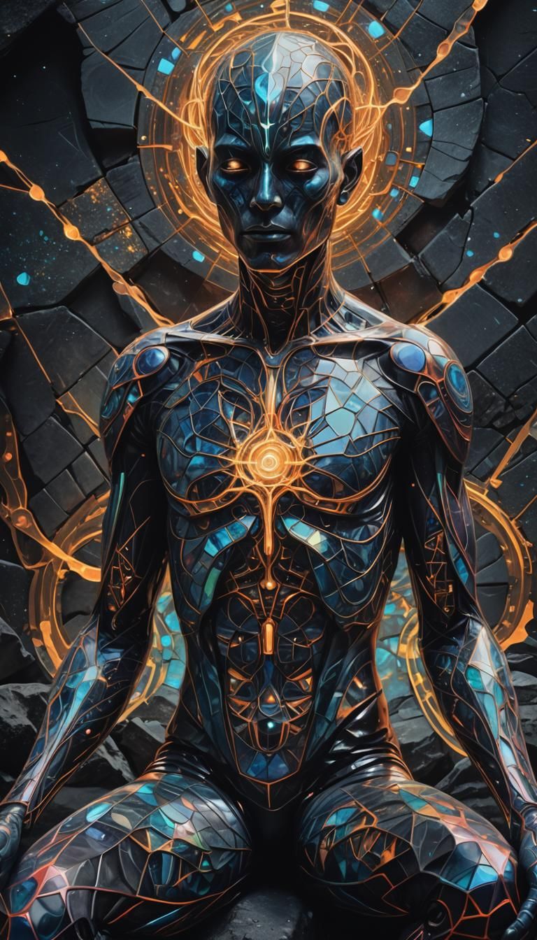 Meditative Being with Fractals in Surreal Style