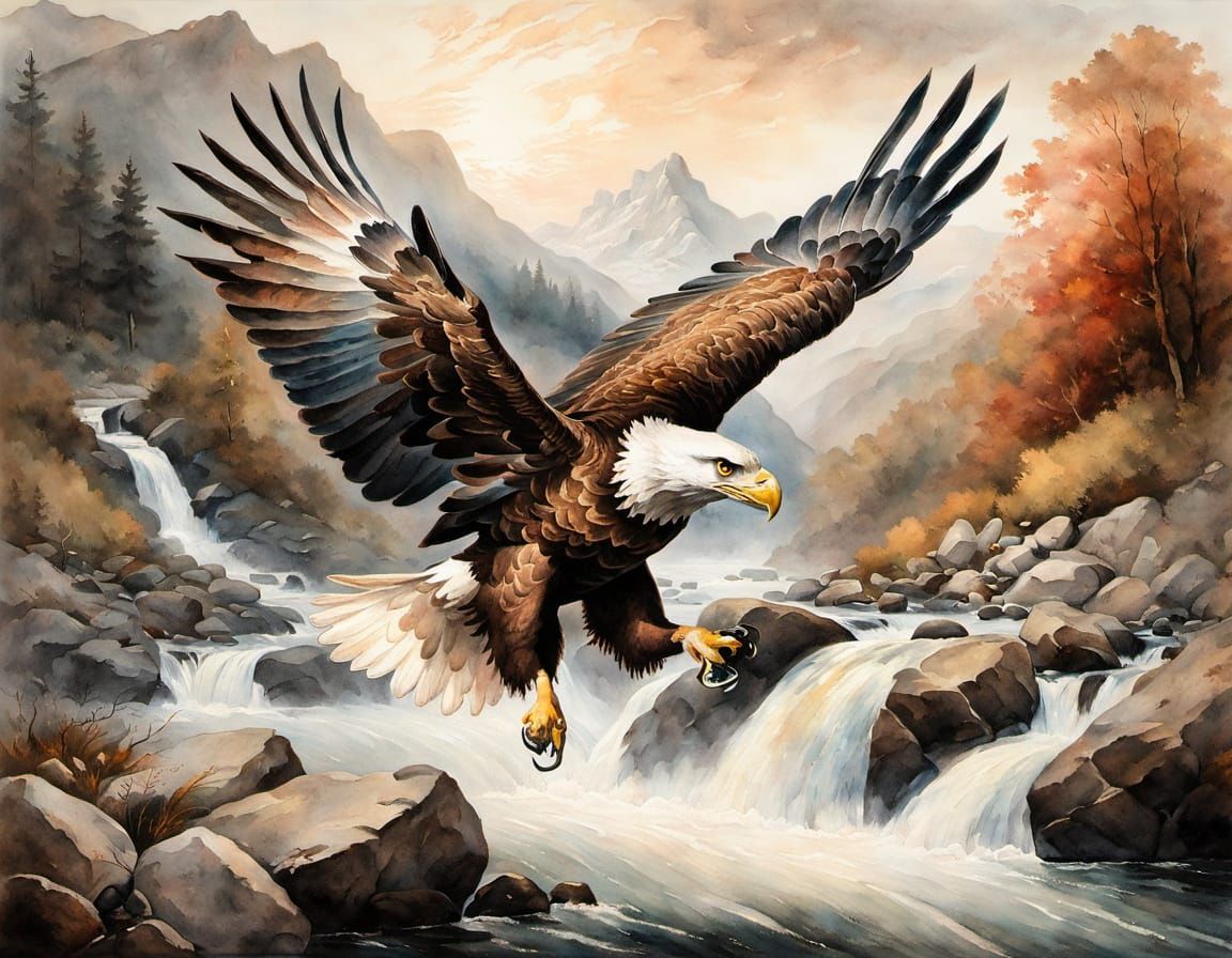 Eagle Snatching Fish in Mountain Stream, Turner & Constable ...