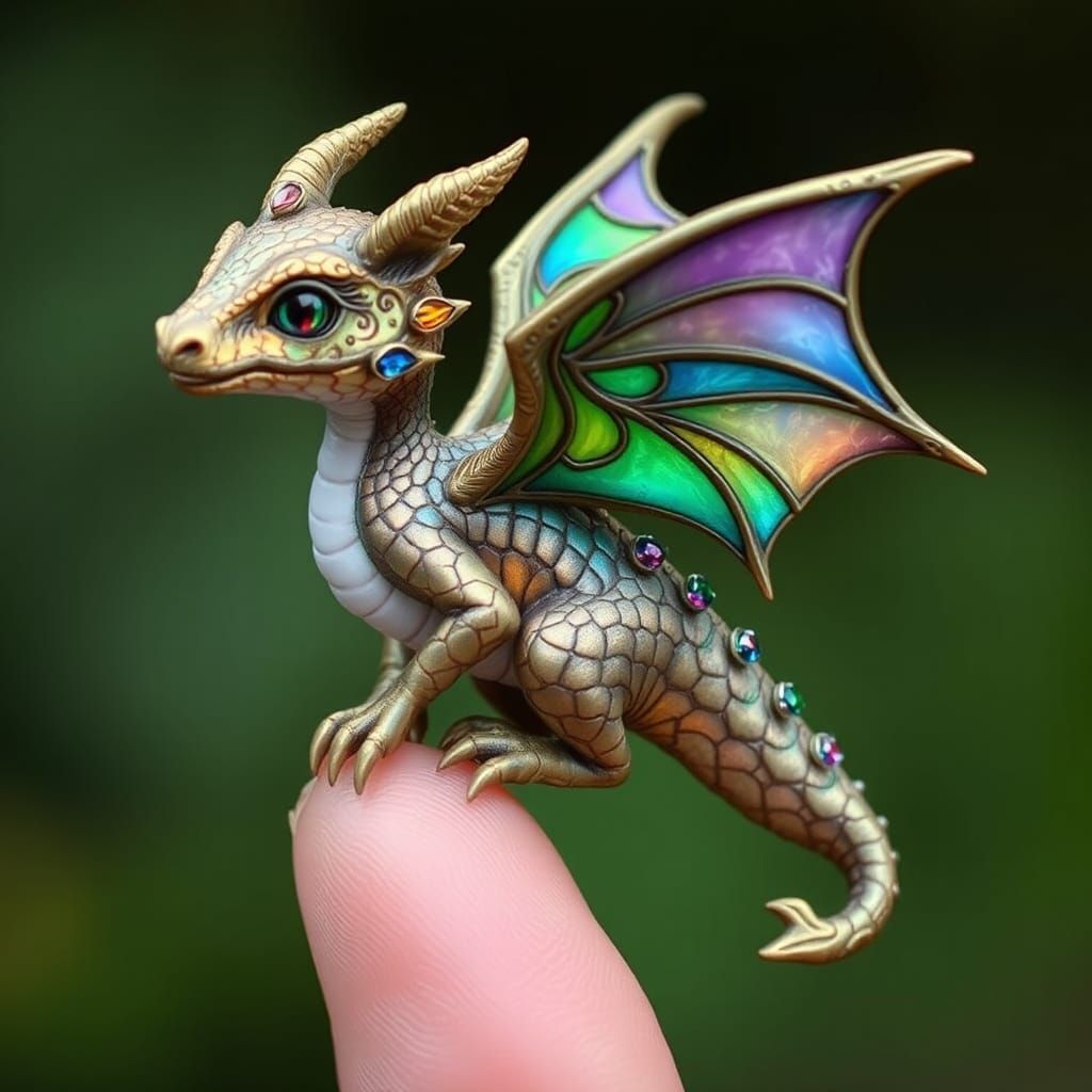 Enchanting Dragon Perched on Finger in Fantasy Art Style