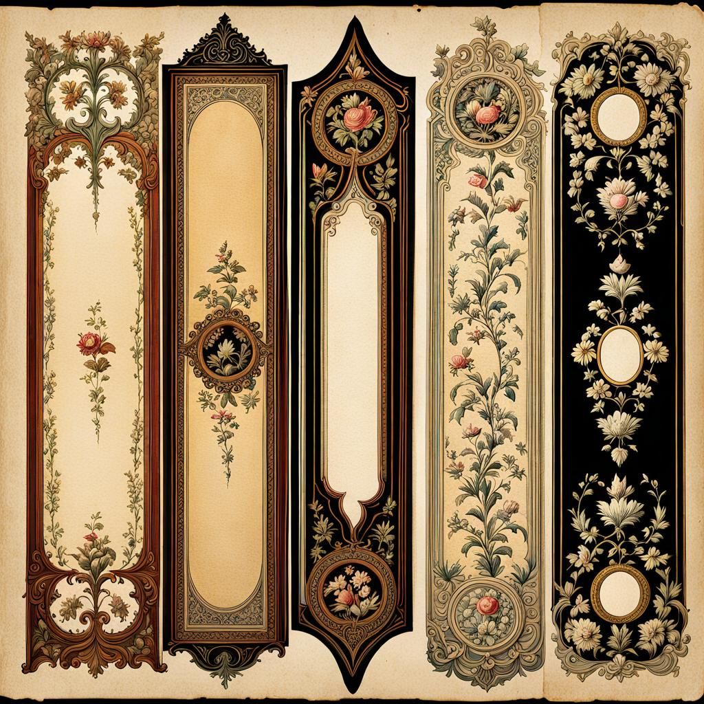 Vintage Rococo Borders with Pen and Ink Illustrations