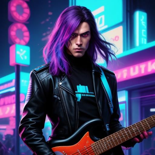 Musician in Futuristic City: Comic Book Art Portrait