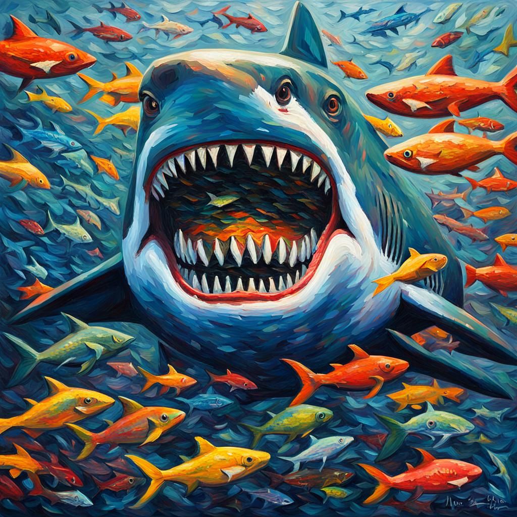 Menacing Shark in Expressionist Post-Impressionist Painting