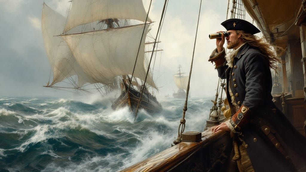 17th Century Naval Chase in Stormy Seas