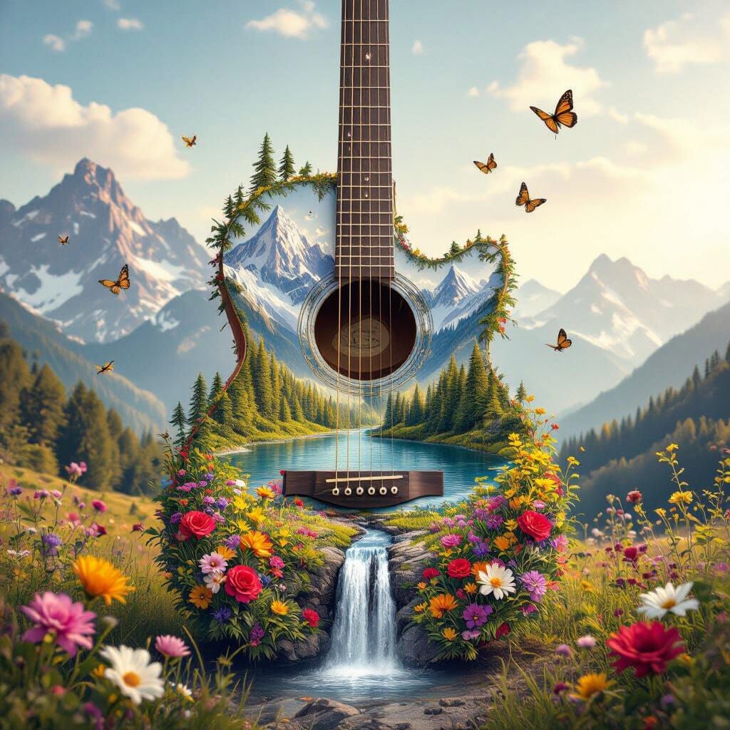 Guitar Shaped Landscape with Seasonal Elements