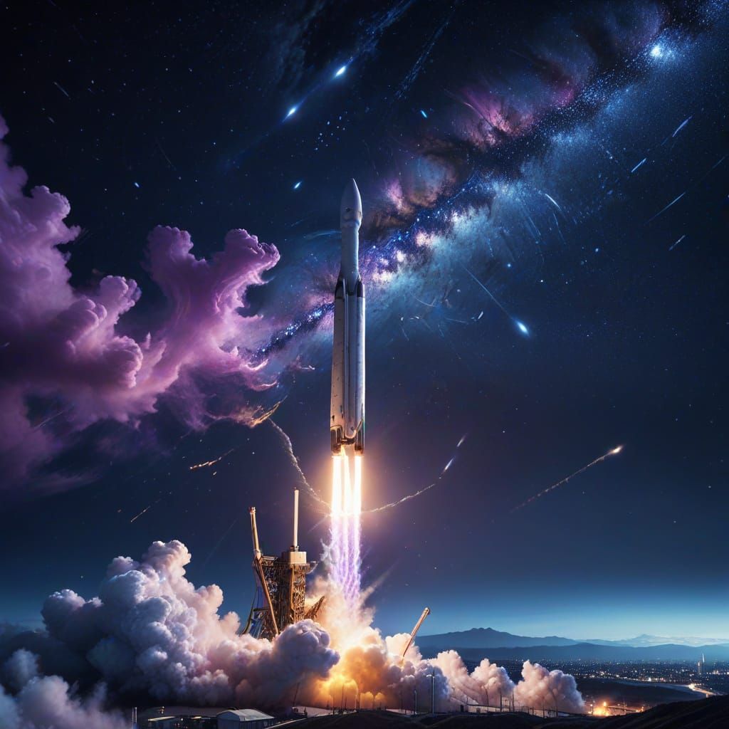 Ethereal Rocket Soars Over European Cityscape at Night