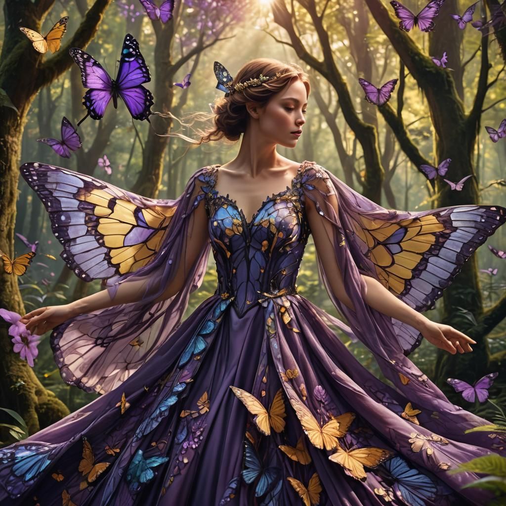 Purple Butterfly Dress in Lush Forest