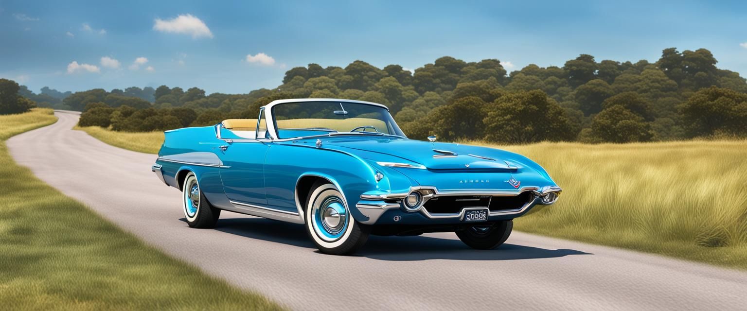Classic Blue Convertible Car in Detailed Painting