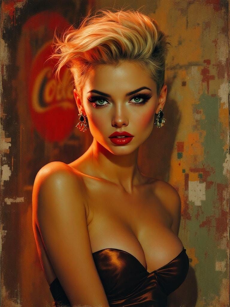 Punk Woman in Baroque Vintage Advertising Style