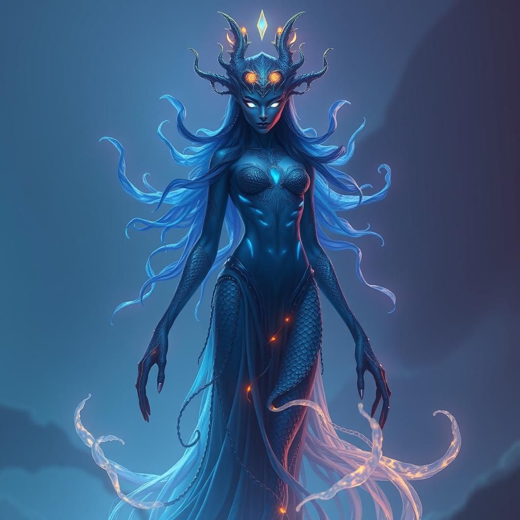 Ethereal Aquatic Being with Bioluminescent Skin in Digital A...