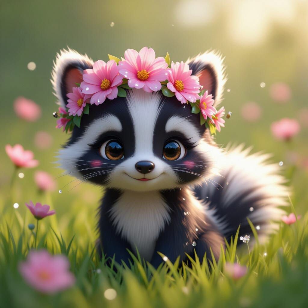 Skunk with Flower Crown in 3D Anime Style