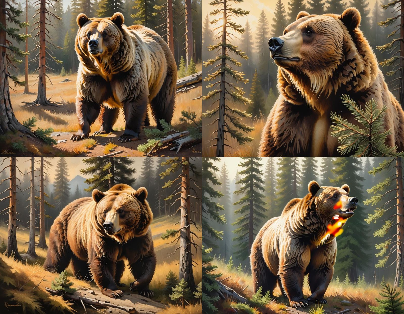 Grizzly Bear Portrait in Rembrandt Style Oil