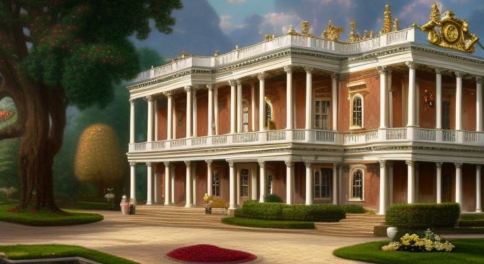 Baroque Mansion in Hyperdetailed Painting Style