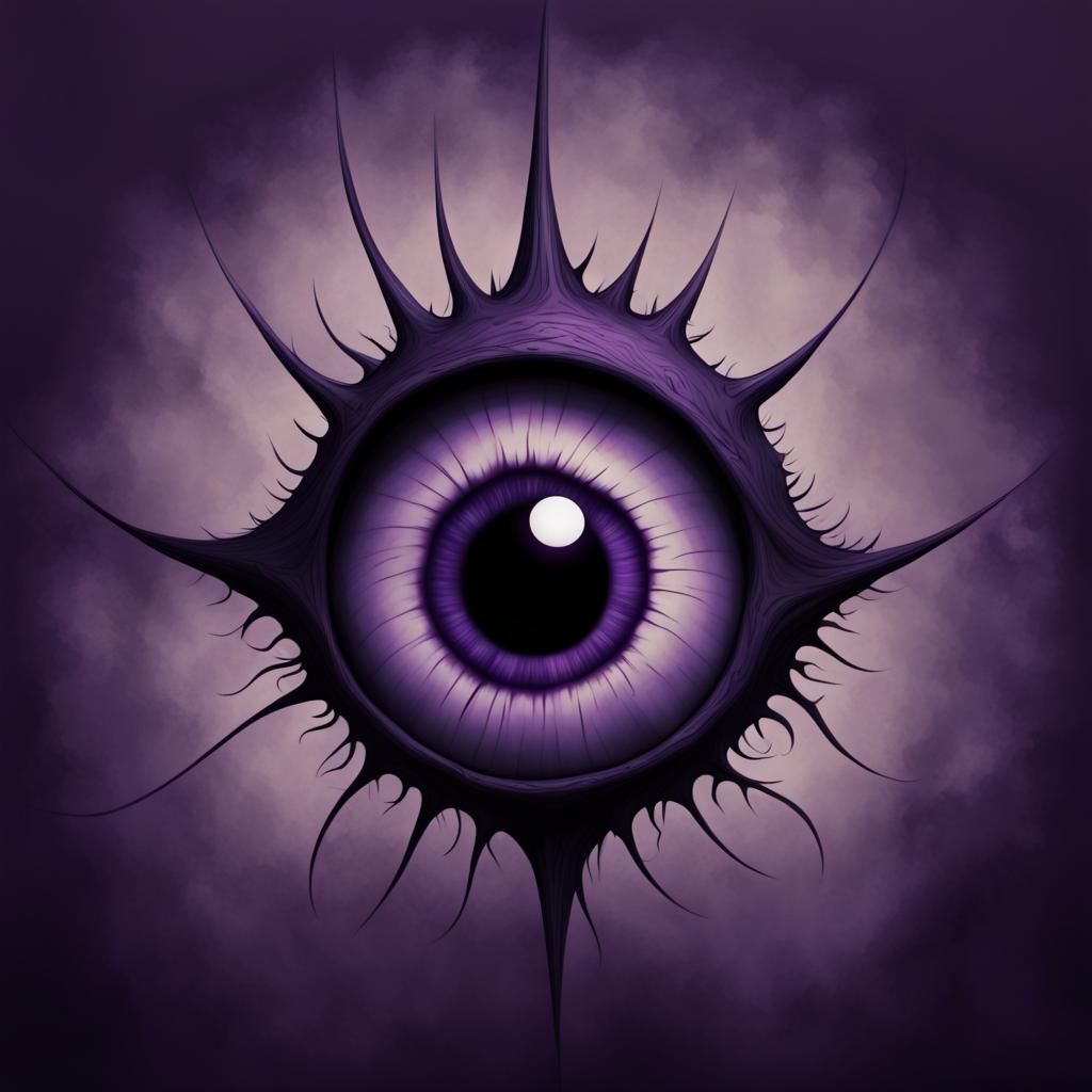A violet, evil eyeball, In the style of Tim Burton