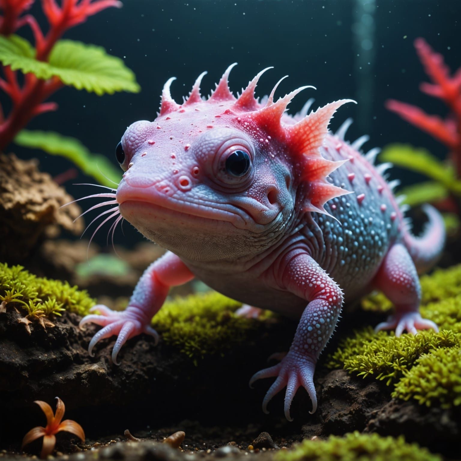 Cute Kawaii Axolotl in Hawaii: Hyperrealistic Image