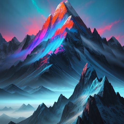 Majestic Mountains With Vivid Hues In Splash Art Style