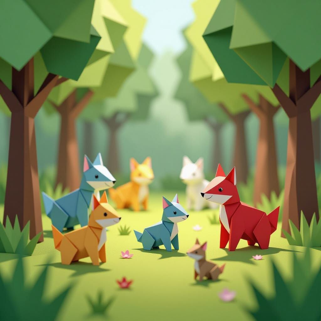 Origami Forest Scene with Paper Animals