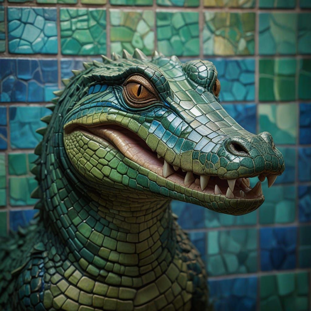 Vibrant Alligator Mosaic Concept Art in Hyperdetailed Style