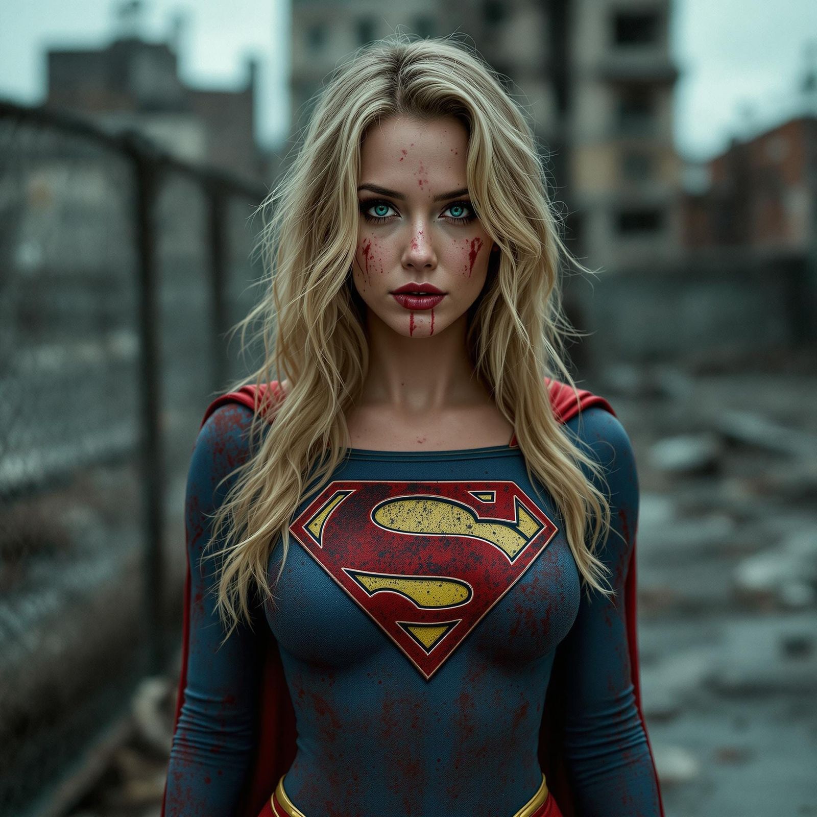 Gritty Post-Apocalyptic Supergirl: High-Contrast Photograph